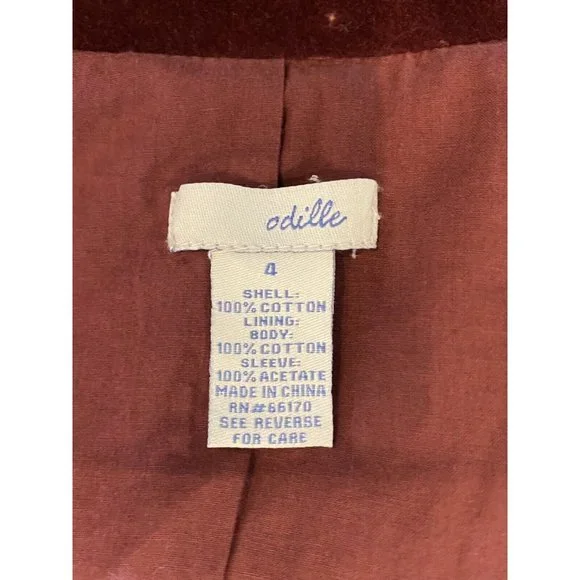Anthropologie Odille Notched Collar Ruffle Trim Rust Velvet Blazer Size 4 - Picture 5 of 5